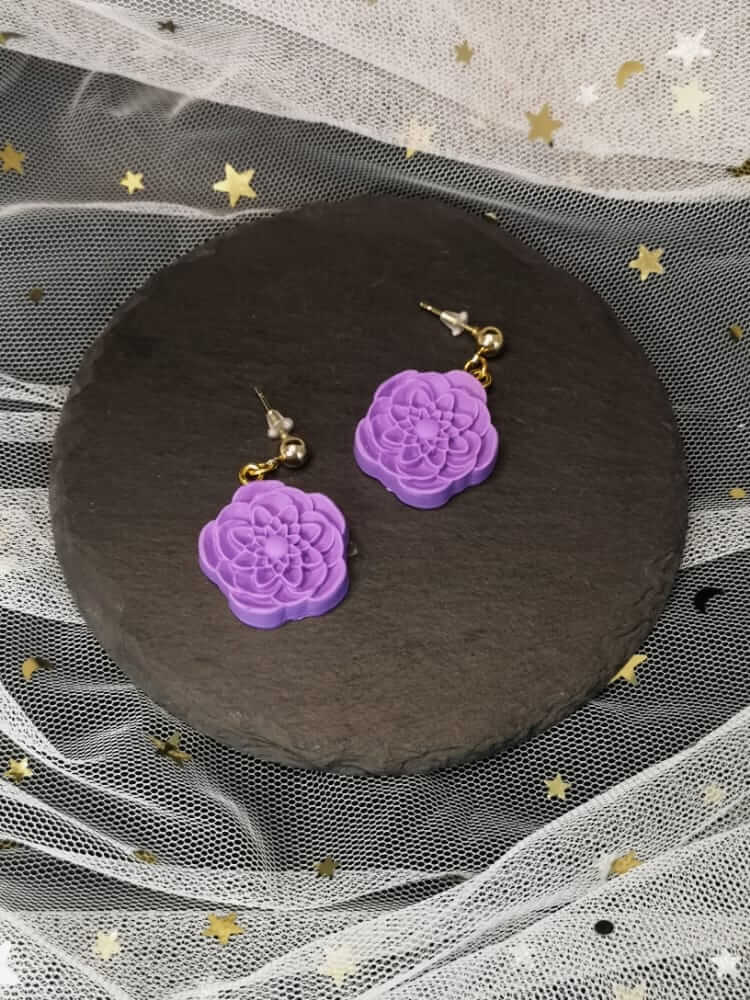 Purple flower earrings